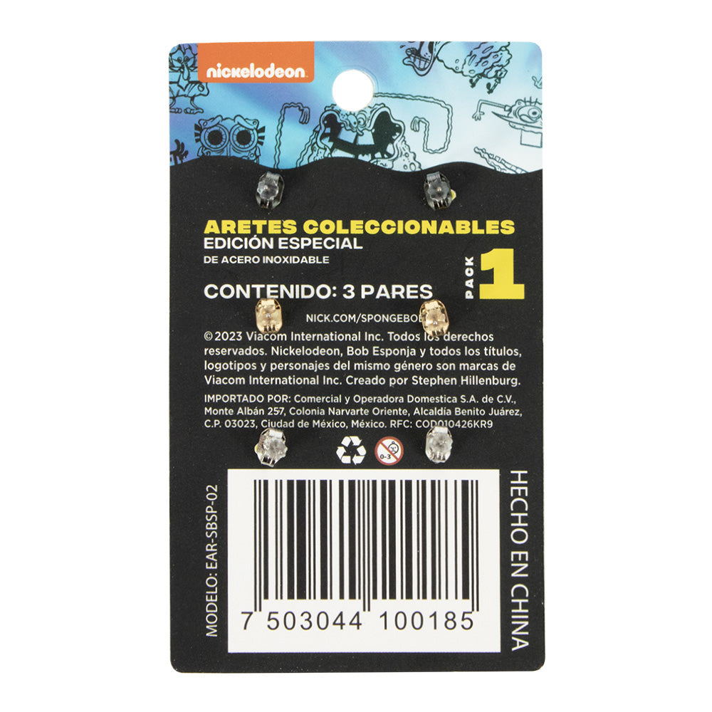 Aretes Coleccionables - Kit 3 Piezas (Bob Esponja)
