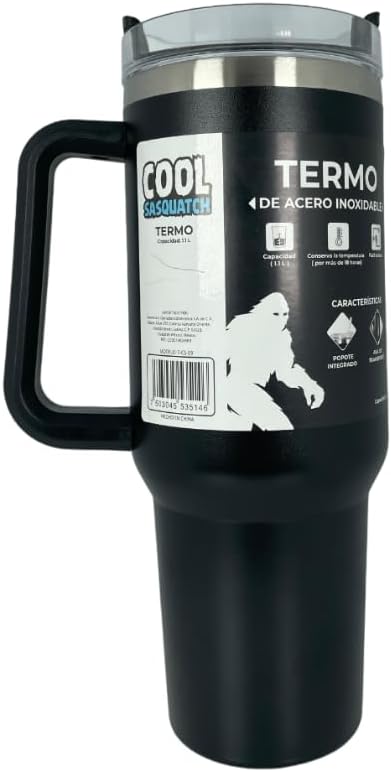 Termo Acero Inoxidable con Popote 1.1 L (Negro)