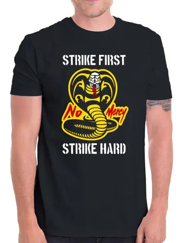 Playera Cobra Kai Strike Firts Strike Hard - Negro